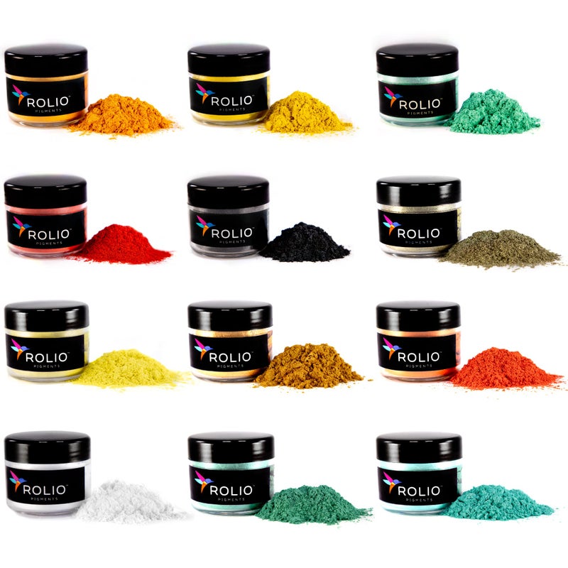 Rolio Mica Powder Pearlescent Color Pigment - 12 Jars for Resin Epoxy, Soap Making, Nail Polish, Lip Gloss, Eye Shadow, Bath Bomb, Slime & Candle - 10g Each (Autumn Hues) - Image 1