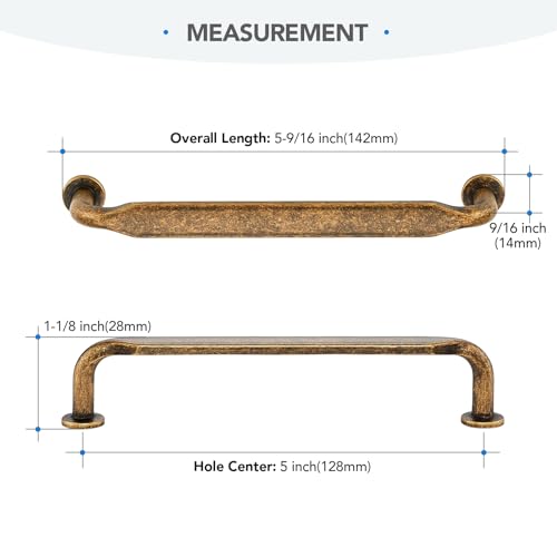 HOME EDIT 10 Pack 5 Inch Knurled Antique Brass Cabinet Handles Solid Zinc Alloy Pulls for Kitchen Bathroom Dresser Closet Cabinets Hardware - Image 3