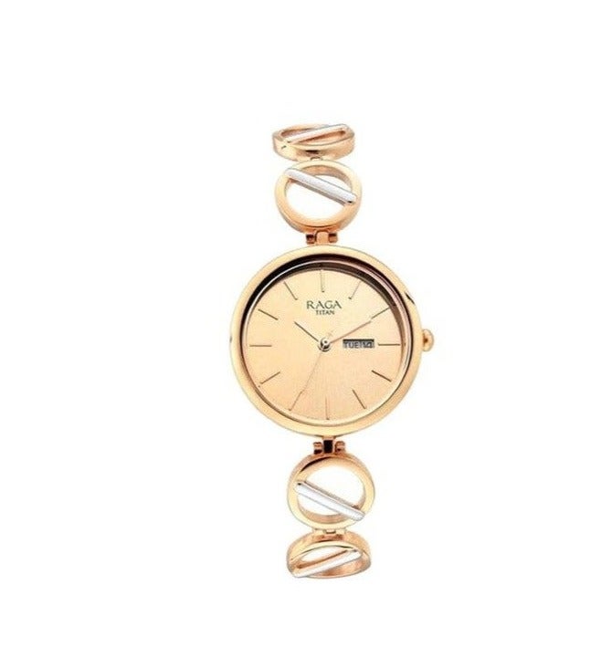 Titan Raga Viva Quartz Analog with Day and Date Rose Gold Dial Two Toned Rose Gold and Silver Metal Strap Watch for Women - NT2644KM02 - Image 1