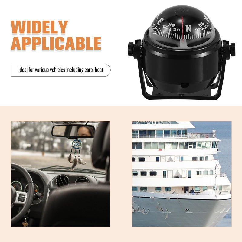 Magnetic Car Compass Dashboard Ball Black Sphere For Vehicle Boat Outdoor Navigation - Image 4