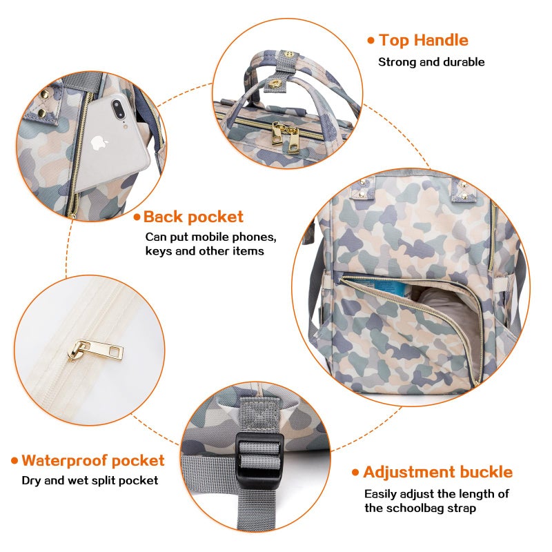 LIMHOO Diaper Bag Backpack for Men Dad, Waterproof Large Canvas Camo Nappy Bags, Baby Care Bag (Light Camo) - Image 3