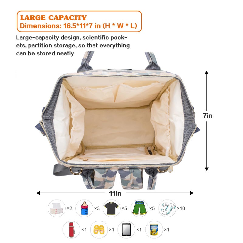 LIMHOO Diaper Bag Backpack for Men Dad, Waterproof Large Canvas Camo Nappy Bags, Baby Care Bag (Light Camo) - Image 4