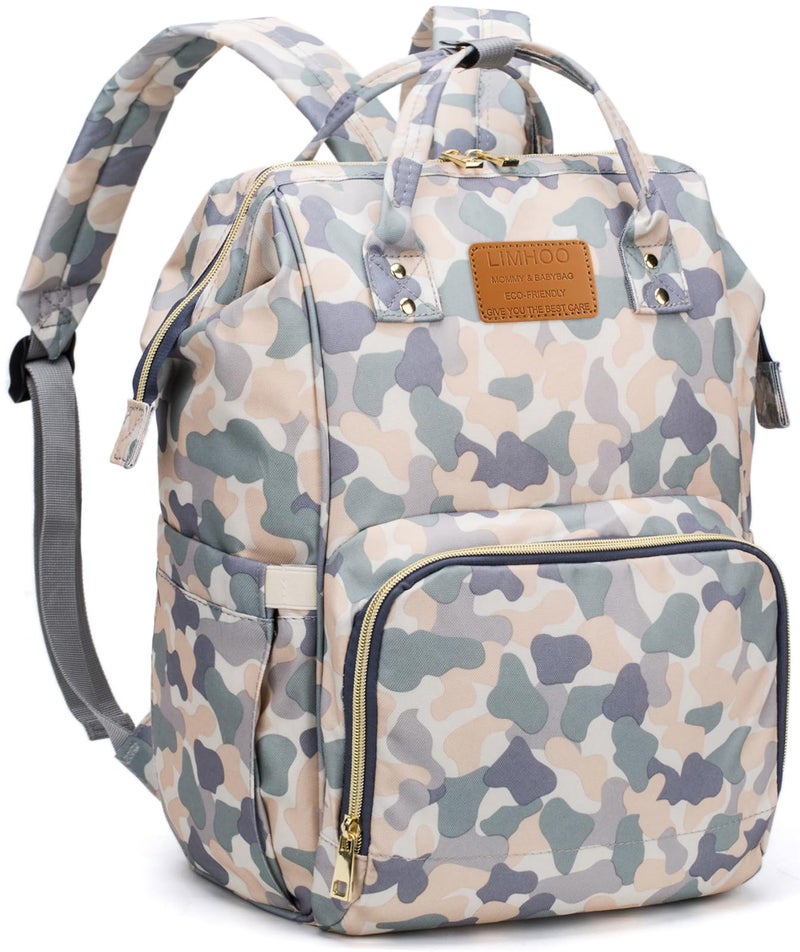 LIMHOO Diaper Bag Backpack for Men Dad, Waterproof Large Canvas Camo Nappy Bags, Baby Care Bag (Light Camo) - Image 1