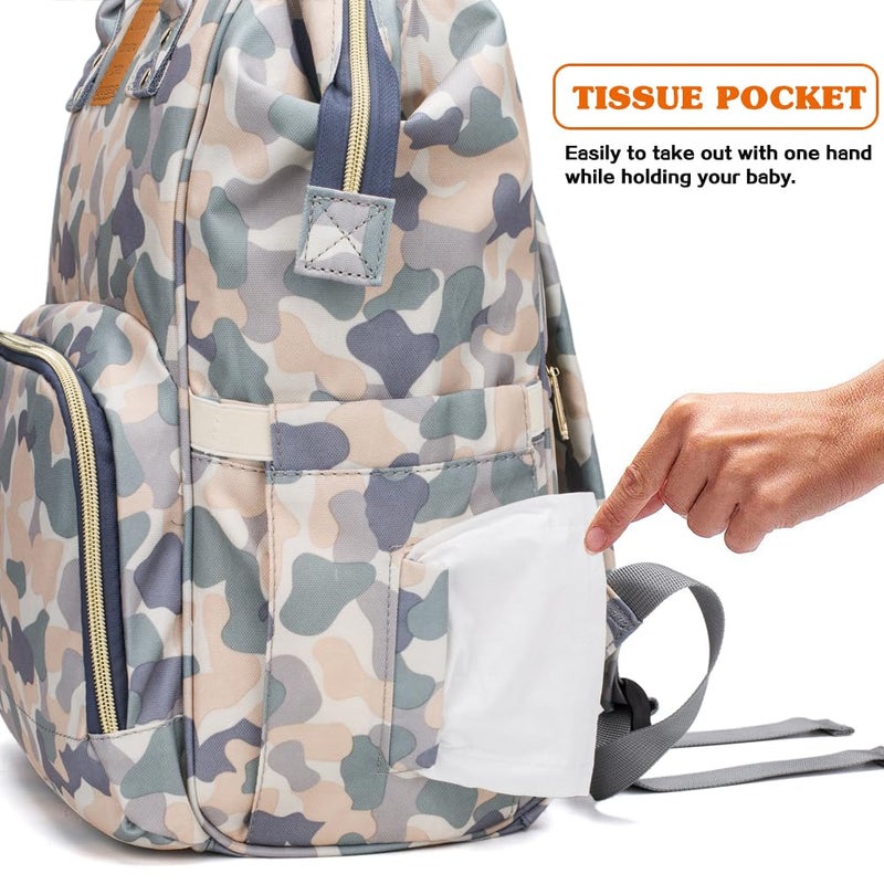 LIMHOO Diaper Bag Backpack for Men Dad, Waterproof Large Canvas Camo Nappy Bags, Baby Care Bag (Light Camo) - Image 5