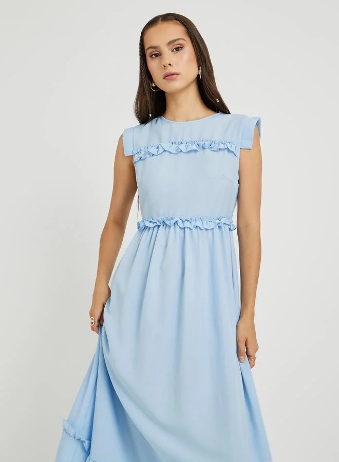Take Two Take Two Solid Ruffled Sleeveless A-Line Maxi Dress