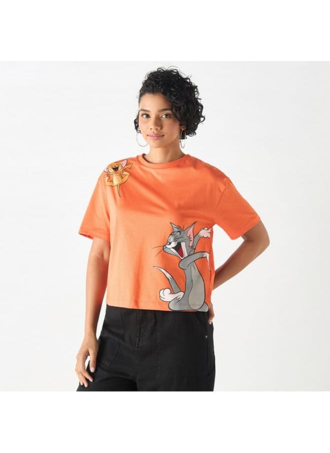 SP Characters Tom and Jerry Print Crew Neck T-shirt with Short Sleeves  - Image 1