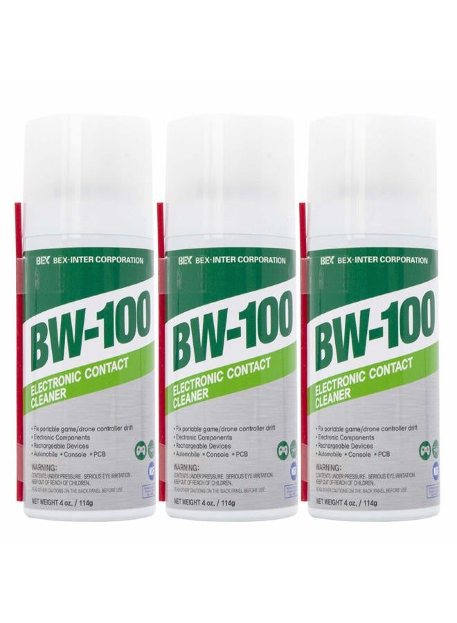 BW-100 Non-Flammable Electronic Contact Cleaner Aerosol Spray - Safely Cleans Joycons, Computers, PCB and More - Removes dust, Dirt and contaminants on Contact-Quick Dry | 4oz/114g | Pack of 3 - Image 1