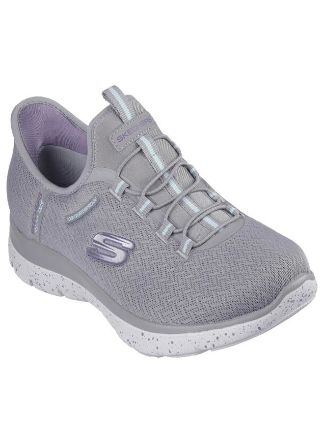 SKECHERS Women's Waterproof Hands Free Slip-ins Summits-Best Choice Sneaker, Gyaq=grey/Aqua, 38.5 EU - Image 1