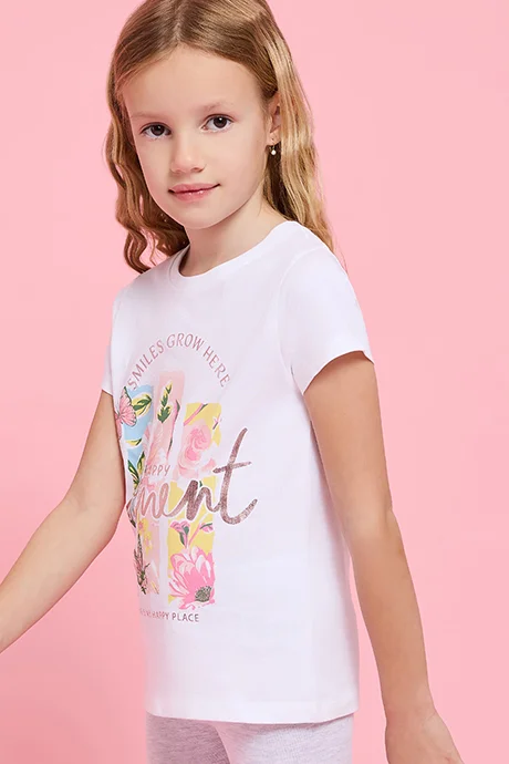 أر أند بي Printed T-Shirt with Crew Neck and Short Sleeves