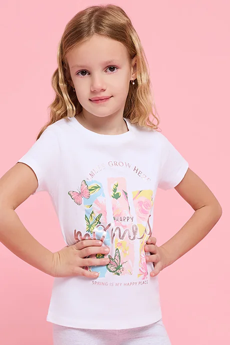 أر أند بي Printed T-Shirt with Crew Neck and Short Sleeves
