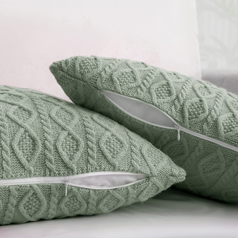 Homiest Cable Knit Throw Blanket and Pillow Set  Sage Green Throw Blanket Set of 3  Knitted Throw Blanket (50""x60"") & 2 Pillow Covers (18""x18"")  Soft & Cozy Decorative Throw Blanket for Couch Bed Sofa - Image 4
