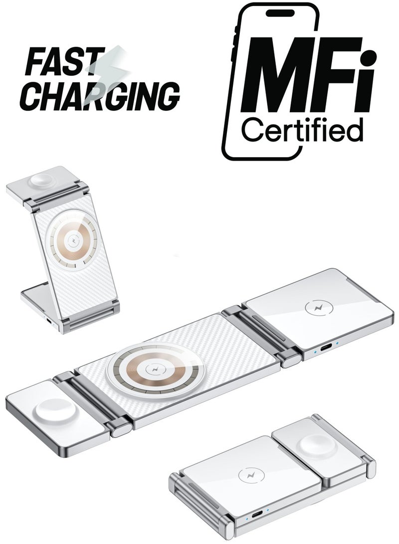 Excefore 3 in 1 Wireless Charger, Mag-Safe Wireless Charger, Portable Mag-Safe Charger Stand, Foldable 3 in 1 Wireless Charging Station for iPhone 14/13/12/11/8/Pro/Max and Samsung - Image 1