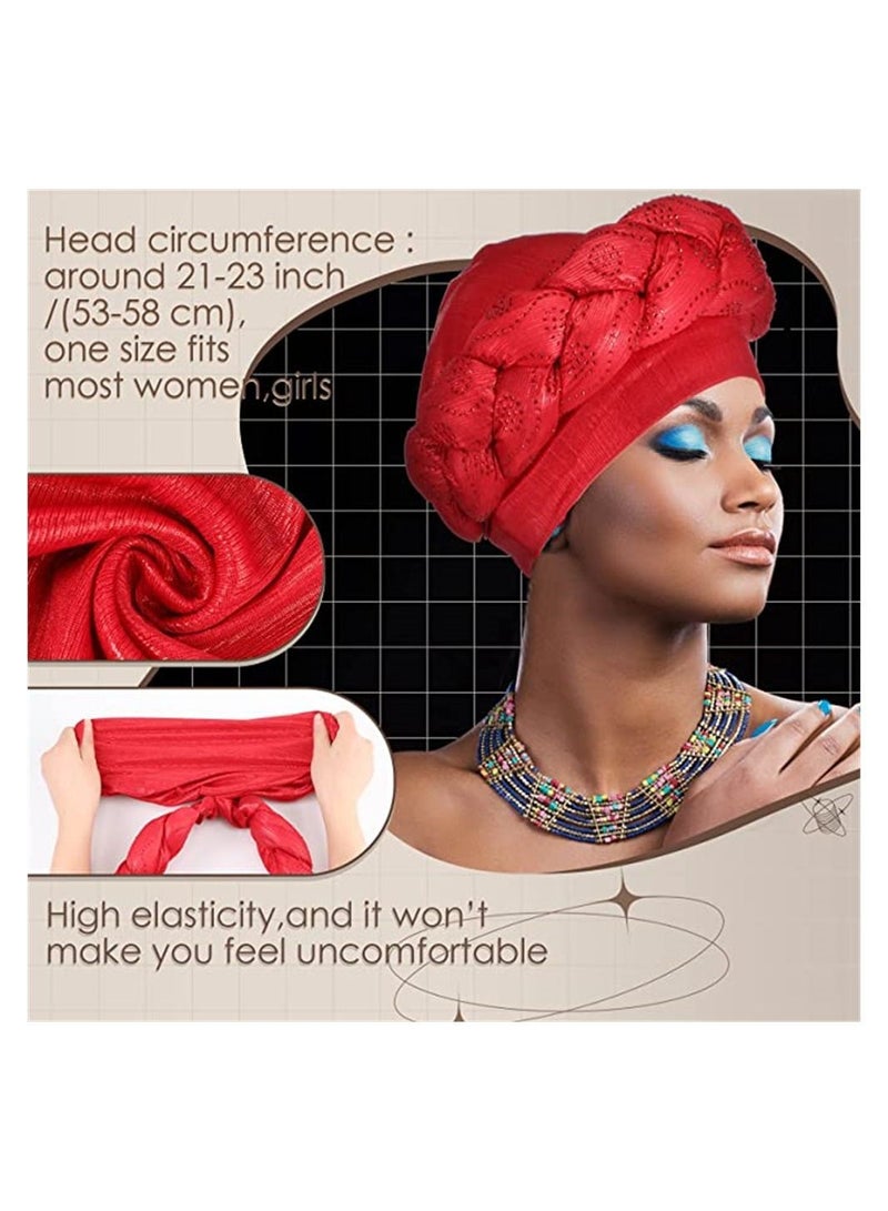 4 Pcs African Turban Head Wrap For Women And Girls Braid Crystals Head Turbans Soft Twisted Wrap Caps For Women Medium - Image 2