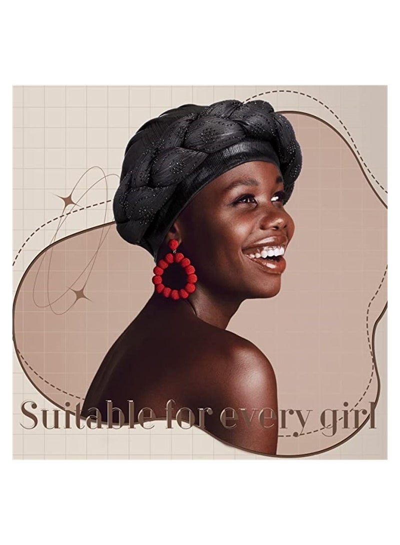 4 Pcs African Turban Head Wrap For Women And Girls Braid Crystals Head Turbans Soft Twisted Wrap Caps For Women Medium - Image 5