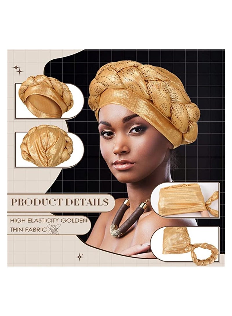 4 Pcs African Turban Head Wrap For Women And Girls Braid Crystals Head Turbans Soft Twisted Wrap Caps For Women Medium - Image 3