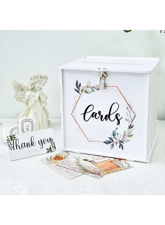 OurWarm White Wedding Card Box with Lock, PVC Gift Card Box for Wedding Reception, Eucalyptus DIY Wedding Envelope Money Card Box for Party Graduation Birthday Baby Shower Decorations - Image 1