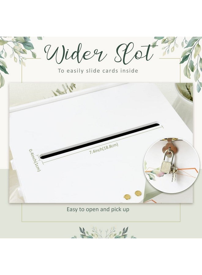 OurWarm White Wedding Card Box with Lock, PVC Gift Card Box for Wedding Reception, Eucalyptus DIY Wedding Envelope Money Card Box for Party Graduation Birthday Baby Shower Decorations - Image 4
