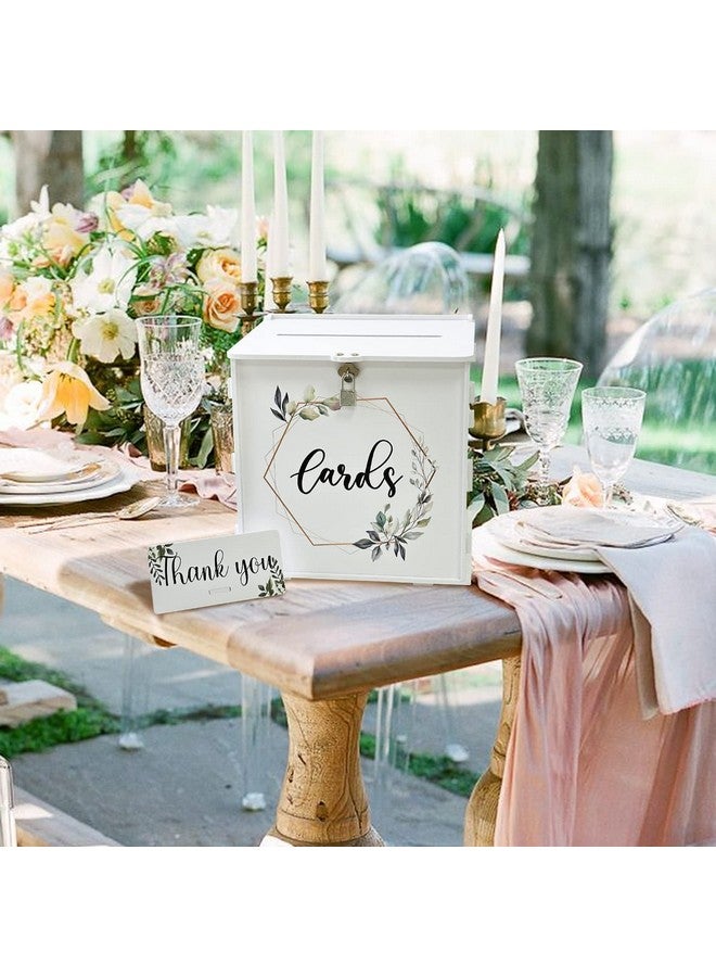 OurWarm White Wedding Card Box with Lock, PVC Gift Card Box for Wedding Reception, Eucalyptus DIY Wedding Envelope Money Card Box for Party Graduation Birthday Baby Shower Decorations - Image 2