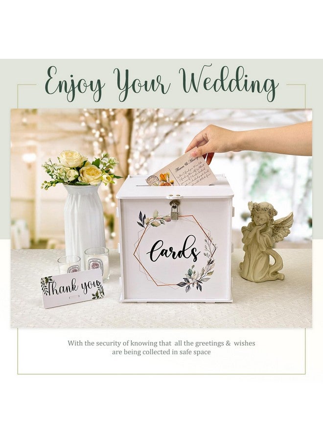 OurWarm White Wedding Card Box with Lock, PVC Gift Card Box for Wedding Reception, Eucalyptus DIY Wedding Envelope Money Card Box for Party Graduation Birthday Baby Shower Decorations - Image 5