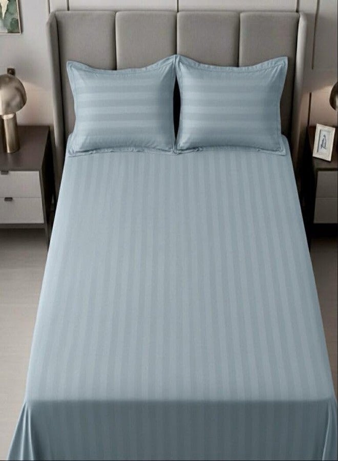 AVIS BEDLINEN طقم ملاءات سرير من AVIS BEDLINEN، مصنوع من القطن الخالص 100%، بنسيج 600 خيط، بنقشة مخططة، مع غطاءين للوسائد | طقم ملاءات ناعم ومريح ومتين لغرفة النوم | ملاءة سرير خفيفة الوزن وجيدة التهوية مناسبة لجميع الفصول (مقاس كينج، لون أزرق سماوي) - Image 4