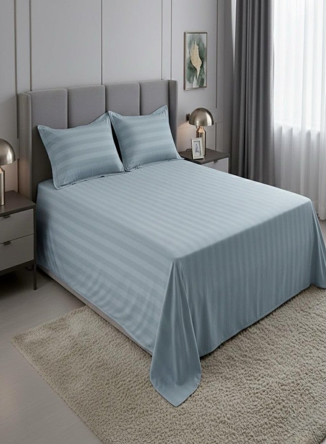 AVIS BEDLINEN طقم ملاءات سرير من AVIS BEDLINEN، مصنوع من القطن الخالص 100%، بنسيج 600 خيط، بنقشة مخططة، مع غطاءين للوسائد | طقم ملاءات ناعم ومريح ومتين لغرفة النوم | ملاءة سرير خفيفة الوزن وجيدة التهوية مناسبة لجميع الفصول (مقاس كينج، لون أزرق سماوي) - Image 1