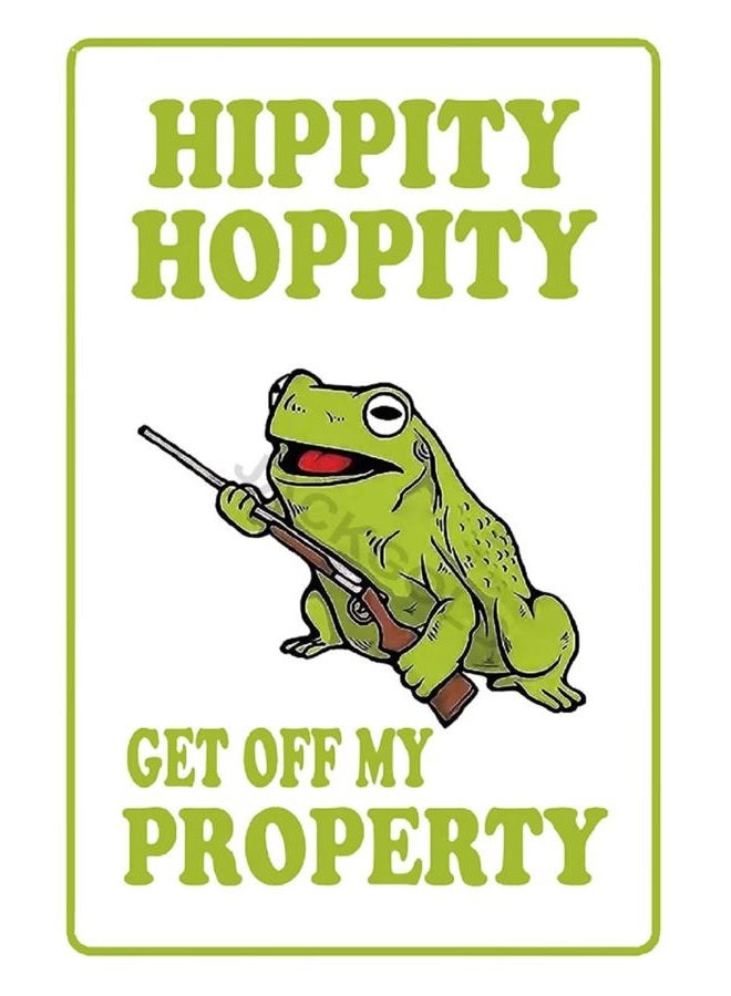 JACKGOLD Eudora Mill Hippity Hoppity Get Off My Property Frog No Tresspassing Novelty Sign - 8"x12" Retro Tin Signs Vintage Metal Sign Rules Warning Sign Bar Cafe Garage Wall Decor Retro Vintage - Image 1