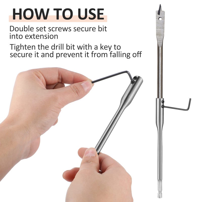 Chumia Drill Bit Extension 6, 12 Inch Drill Bit Set Wood Spade Bit Set High Carbon Steel Drill Bit Extender Drill Extension Bit Holder with Wrench Key for Wood Turners Construction Accessories (12 Pieces) - Image 3
