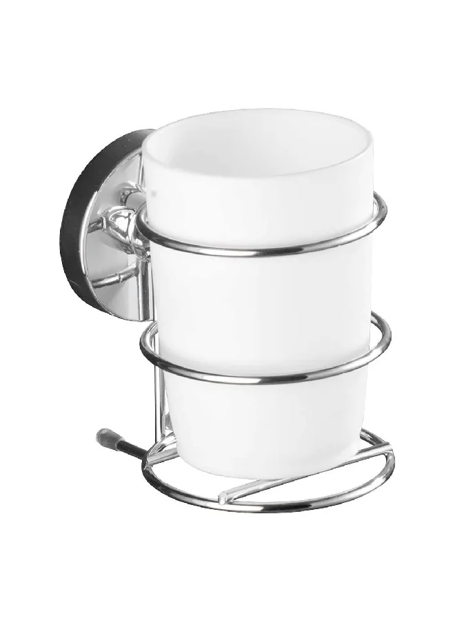 Wenko Milazzo Vacuum-Loc Wall Toothbrush Tumbler with Holder White and Silver 11.5 x 7.5 x 9.5 cm 20880100