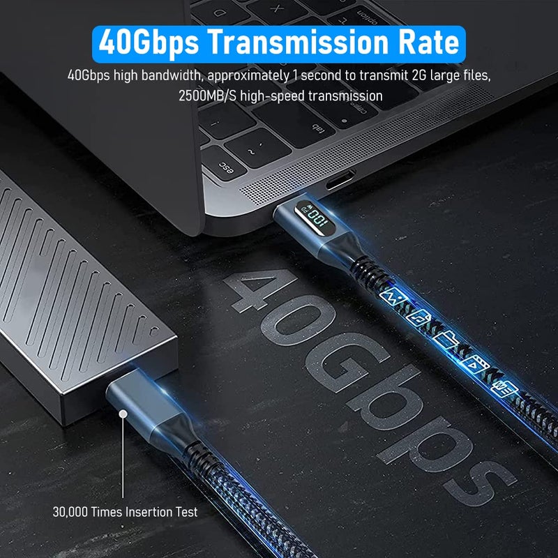 ELEPHANTBOAT® USB-C to C Cable, USB C 240W Fast Charging Cable with LED Display, with 8K@60Hz 40Gbps Data Transfer Type C Cable Compatible, for iPhone16/15Pro, MacBook, Chromebook, S24 Ultra 1M - Image 3