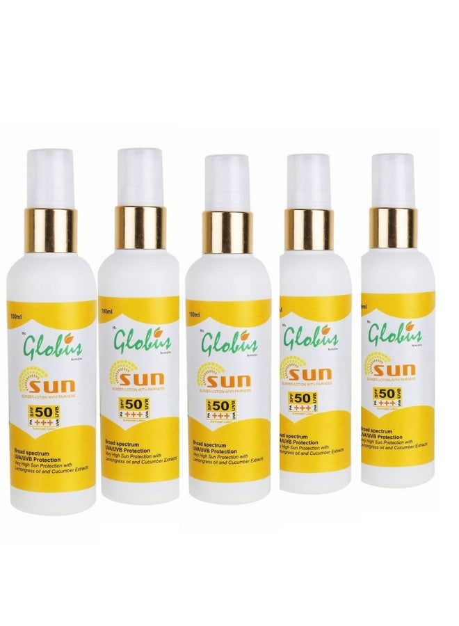 Globus Remedies Globus SPF 50 PA+++ Sunscreen Lotion With Fairness - 100 ml (Pack of 5) - Image 1