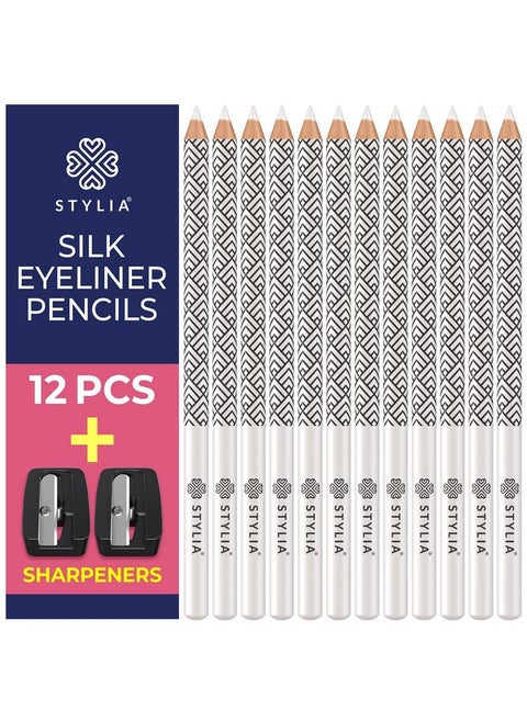 White Eyeliner Pencil - Waterproof, Long-Lasting - Soft Strokes, Easy Glide - Highly-Pigmented Silky Pen - Multipurpose Makeup Tool, Works as Eyeshadow, Highlighter, or Lip Liner - 12-Pack