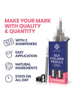 Stylia White Eyeliner Pencil - Waterproof, Long-Lasting - Soft Strokes, Easy Glide - Highly-Pigmented Silky Pen - Multipurpose Makeup Tool, Works as Eyeshadow, Highlighter, or Lip Liner - 12-Pack  - Image 2