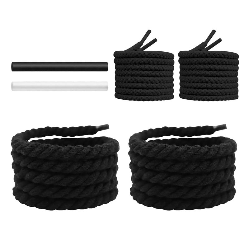 NDTEZUGT 13/32''(1cm) Thick Rope Shoe Laces Strings for Shoes, Round Cotton Chunky Shoelaces Replacement Laces for Sneakers (Black-02, 54''/140cm) - Image 2
