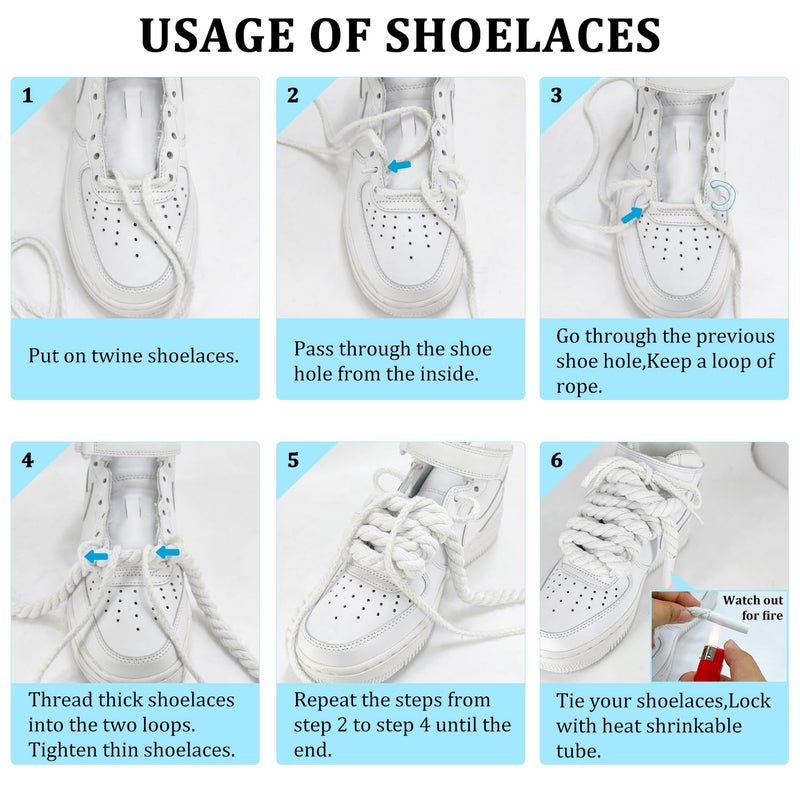 NDTEZUGT 13/32''(1cm) Thick Rope Shoe Laces Strings for Shoes, Round Cotton Chunky Shoelaces Replacement Laces for Sneakers (Black-02, 54''/140cm) - Image 4