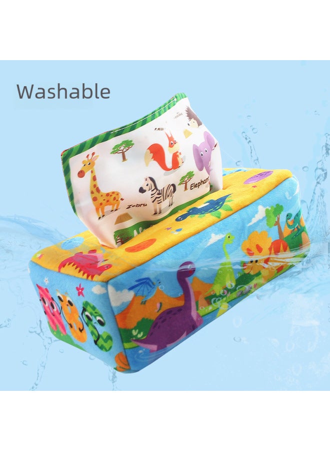 Baby Plush Tissue Box Comfort Toys Baby Simulation Learning Exercise Tissue Puzzle Early Education Toys-Color:CP5976 Animal Tissue Box (8 Gauze +3 Large Square Towel +10 Small Square Towel) Bag  - Image 3