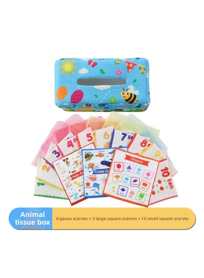 Baby Plush Tissue Box Comfort Toys Baby Simulation Learning Exercise Tissue Puzzle Early Education Toys-Color:CP5976 Animal Tissue Box (8 Gauze +3 Large Square Towel +10 Small Square Towel) Bag  - Image 1