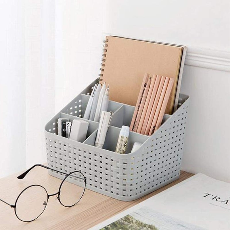 Entisia Multipurpose Desk Organizer Plastic Unbreakable Spoon Holder,Pen & Pencil Stand,Dressing Table Organizer,Comb Stand,Remote & Mobile Stand with 5 Division, for Home,Office,Kitchen,20X15X5 Cm - Image 1