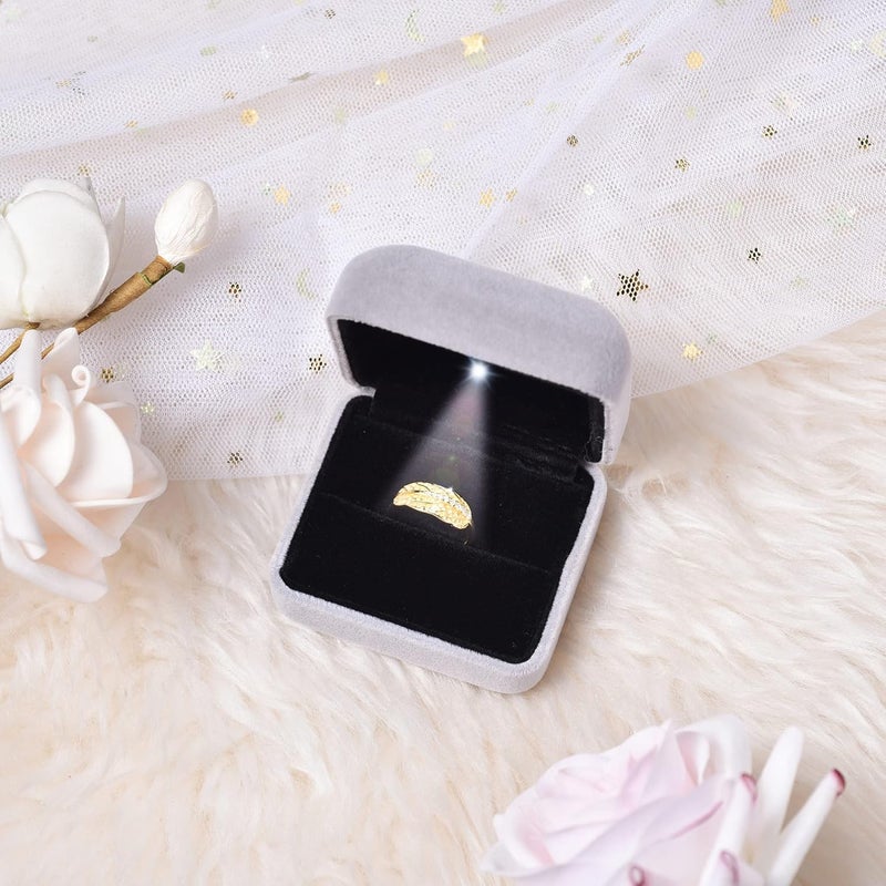 Omeet Velvet Metal Glossy with LED Jewelry Gift Box for Proposal, Engagement, Wedding - Easy to fit into Your Pocket or Handbag - Grey - Image 4