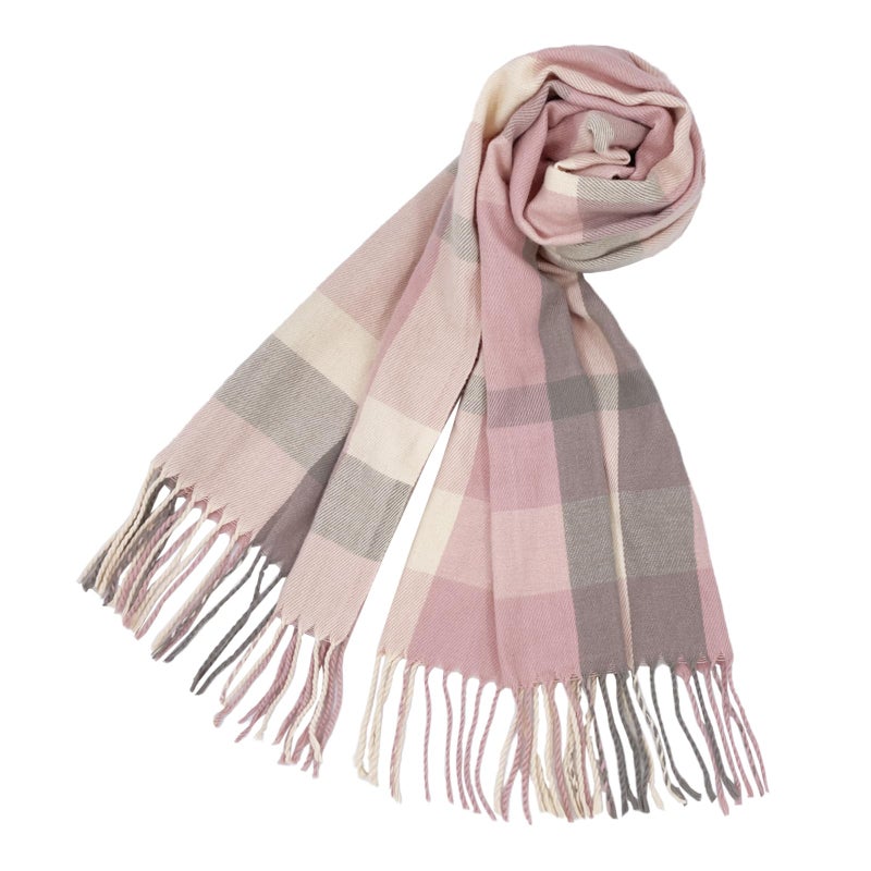 woogwin Winter Scarf for Women Cashmere Feel Plaid Warm Long Blanket Scarves Big Grid Pashmina Shawls and Wraps(Pink Grey) - Image 4