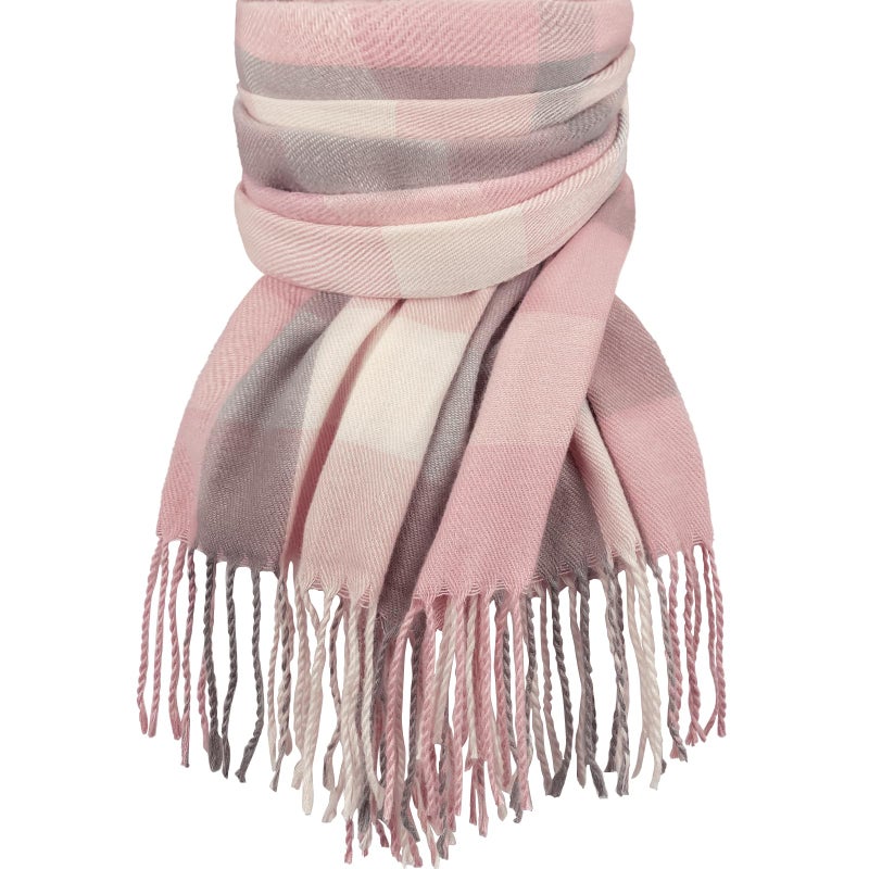 woogwin Winter Scarf for Women Cashmere Feel Plaid Warm Long Blanket Scarves Big Grid Pashmina Shawls and Wraps(Pink Grey) - Image 1