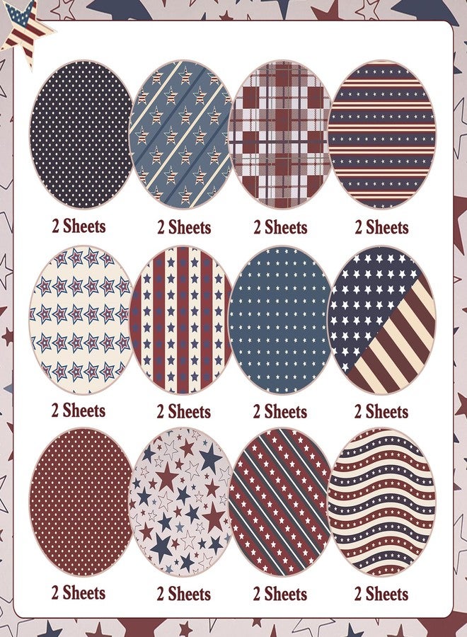 Konsait 24 Sheets Patriotic Scrapbook Paper 12x12 Vintage Double Sided Scrapbook Paper Red White And Blue Decorative Paper Pattern Paper 4th of July Crafts Patriotic Crafts Scrapbook Supplies - Image 2