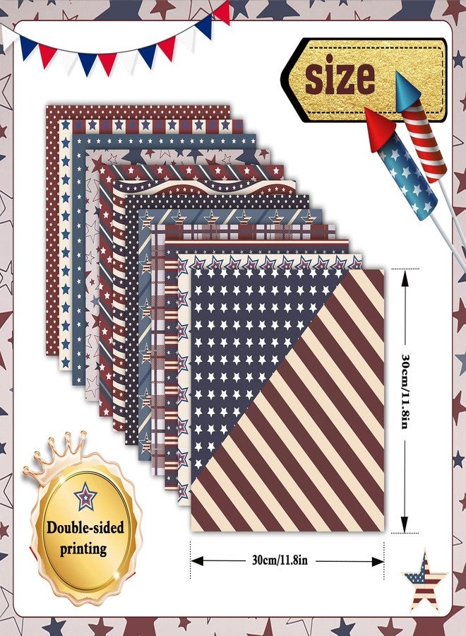 Konsait 24 Sheets Patriotic Scrapbook Paper 12x12 Vintage Double Sided Scrapbook Paper Red White And Blue Decorative Paper Pattern Paper 4th of July Crafts Patriotic Crafts Scrapbook Supplies - Image 3