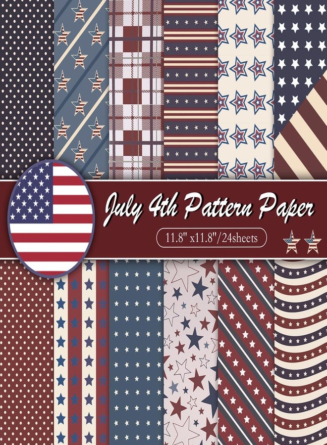 Konsait 24 Sheets Patriotic Scrapbook Paper 12x12 Vintage Double Sided Scrapbook Paper Red White And Blue Decorative Paper Pattern Paper 4th of July Crafts Patriotic Crafts Scrapbook Supplies - Image 1
