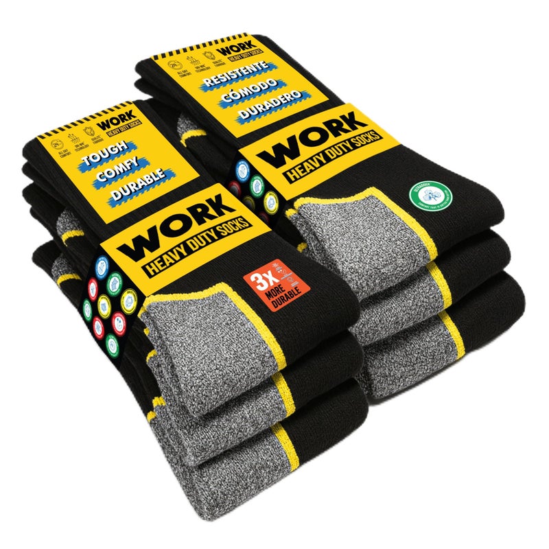 SOXCO WORK Socks for Men Crew Length Black Socks 6 Pairs, US 9-12 - Image 1