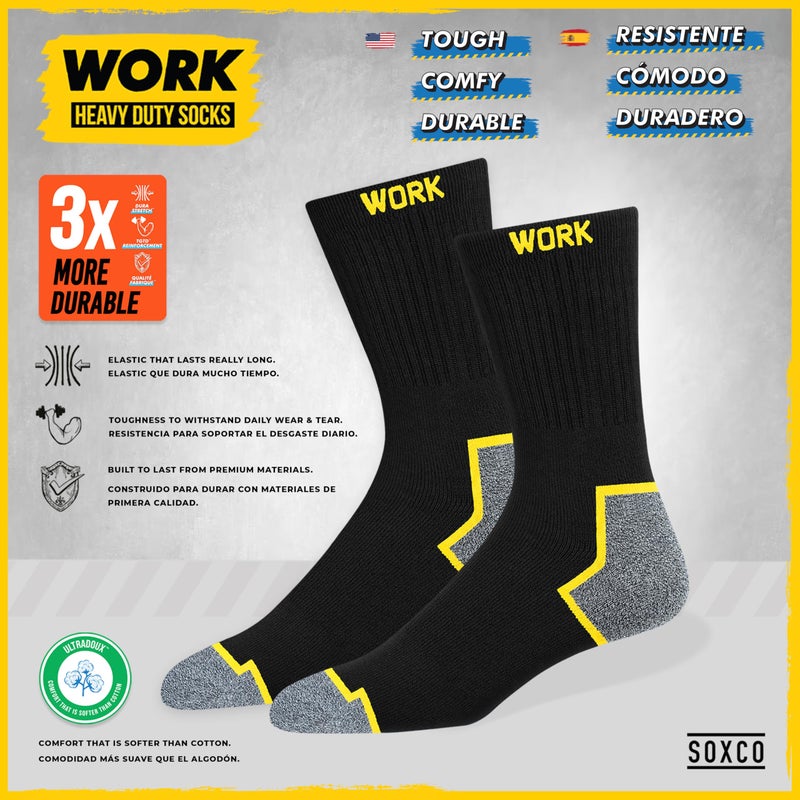SOXCO WORK Socks for Men Crew Length Black Socks 6 Pairs, US 9-12 - Image 4