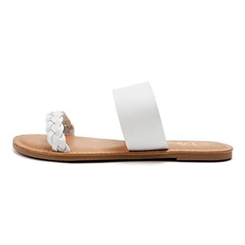 LM Women's Braided Slide Sandals Open Toe Two Strap Slip On Flat Sandals Casual Summer Shoes (7, White) - Image 2