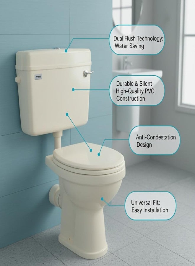 Prayag® Duo Flush PTMT 10 Litre Cistern for Indian & Western Toilet | Wall Mounted Cistern with Top Push Button | 3-Years Manufacturer Warranty | Leak-Proof Toilet Flush Tank - (Ivory) - Image 4