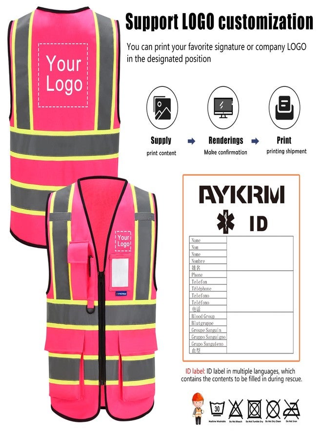 AYKRM 11 colors available high visibility safety vest pink - Image 2
