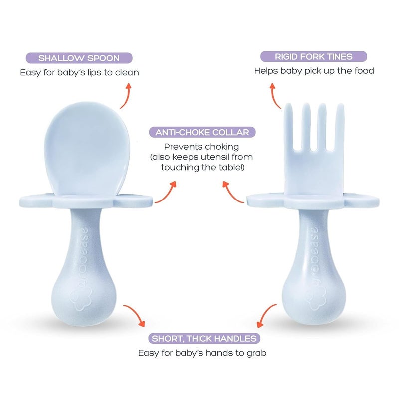 grabease Baby Spoon & Fork Set with Case - Ergonomic Baby Utensils for Tiny Hands - Short Spoons for Self-Feeding - Training Fork for Toddlers - Ice Blue, Pack of 1 - Image 4
