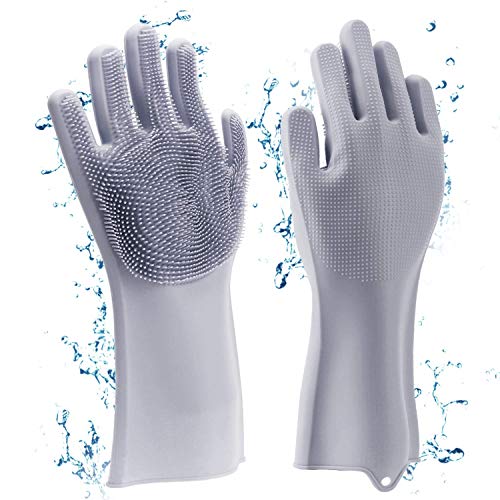 HomeFast Magic Silicone Dishwashing Gloves Cleaning Scrubbing-Dish Wash Silicone Gloves Great for Washing Dish,Kitchen,Car,Bathroom and More... (Grey) - Image 1